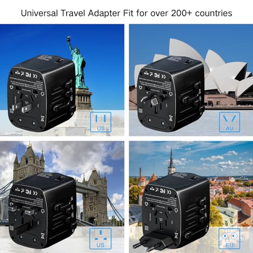 International Travel Adapter Voltage Converter Steps Down 220V to 110V for Cell Phones, Laptops, and Curling Irons, US to UK, Europe, Australia, and More Than 200 Countries(Black)