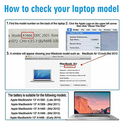 A1405 A1466 Laptop Battery for MacBook Air 13 inch A1466 (Mid 2012,Mid 2013,Early 2014, Early 2015,2017) A1369(Late 2010,Mid 2011 Version) fits A1496 A1377 (EMC :2925, 2469, 2559, 2392) [Upgraded 3.0] - size: 11.5*5.39*0.2inch
