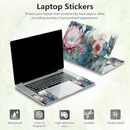 Laptop Skin Sticker Decal, Universal Reusable Vinyl Laptop Cover for 12" 13" 13.3" 14" 15" 15.4" 15.6" Notebook PC, Reusable Waterproof Scratch-Resistant with 2 Wrist Pads,Art Cactus Flower - color: Art Cactus Flower