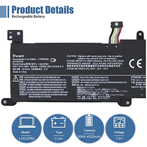 L16C2PB2 Laptop Battery Compatible with Lenovo IdeaPad S145-14API/15API 320-14AST/14IAP/14IKB 320-15ABR/15AST/15IAP Series Notebook L16S2PB1 L16C2PB1 L17L2PF1 L17M2PB7 L16L2PB2 L16M2PB2 - size: 8.25*2.87*0.25 inch L16C2PB2