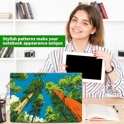 Laptop Skin Sticker Decal, Universal Protective Cover Fit 12 13 14 15.6 Inch Notebook, Reusable Water-Resistant Vinyl Decal w/ 2 Wrist Pads for Business Travel Office, Green Forest Trees - color: Green Forest Trees