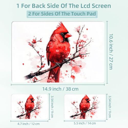 Universal Laptop Skin Decal, 3-Piece Vinyl Protector for 12 13 14 15.6" Notebook, Waterproof Anti-Scratch, Easy Trim & Bubble-Free Finish, Red Cardinal Bird - color: Red Cardinal Bird
