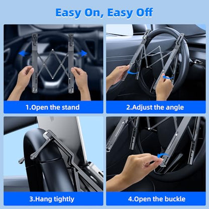 Adjustable Steering Wheel Laptop Mount, Foldable Car Laptop Desk-Gray | Metal Car Laptop Holder Sturdy, 5-Gear Adjustable Angle, Foldable Compact Space-Saving, In-Vehicle Reading Working - size: Laptop Stand-Gray