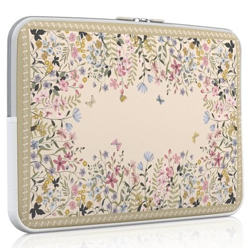 iCasso Laptop Carrying Case 13 inch,Stylish Computer Sleeve for Women Girl,13-13.6 inch Laptop Sleeves Compatible with MacBook Neo/Air/Pro 13-14 Sleeve, HP Dell ASUS Lenovo Chromebook Notebook,Flowers - color: Beige, size: 13-14 Inch