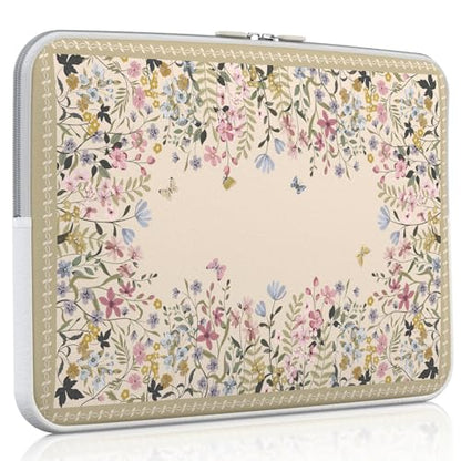 iCasso Laptop Carrying Case 13 inch,Stylish Computer Sleeve for Women Girl,13-13.6 inch Laptop Sleeves Compatible with MacBook Neo/Air/Pro 13-14 Sleeve, HP Dell ASUS Lenovo Chromebook Notebook,Flowers - color: Beige, size: 13-14 Inch