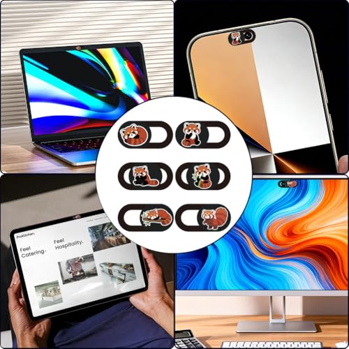 6Pcs 6 Styles Red Panda Camera Cover Slide Cute Privacy Guard Accessories, Phone Front Camera Blocker 0.04 Inch Ultra Thin for Laptop Desktop Computer Tablet Notebook Mini PC Office Use - color: Red Panda