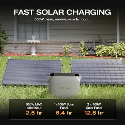 EF ECOFLOW Solar Generator DELTA 3 Classic with 2x100W Solar Panels, 1024Wh | 1800W AC (3600W Surge)/100W USB-C Output, LFP Battery Portable Power Station, 10ms UPS, 1 Hr Fast Charge for Home, Camping - style: DELTA 3 Classic+2x100W