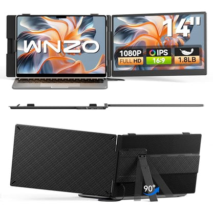 Laptop Screen Extender 1.8lbs 14.1" - Ultra-Light & Ultra-Slim 1080P FHD IPS Dual Portable Monitor for 13"-17.3" Laptops Plug & Play Travel Extra Screen Compatible with Wins/Mac/Android/Chrome - size: 14.1"