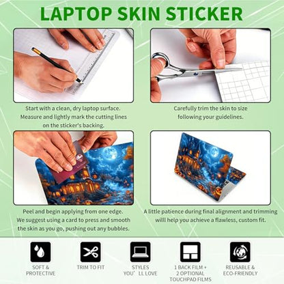 Laptop Skin Sticker Decal, Universal Protective Cover Fit 12 13 14 15.6 Inch Notebook, Reusable Water-Resistant Vinyl Decal w/ 2 Wrist Pads for Business Travel Office, Castle Maple Leaves - color: Castle Maple Leaves