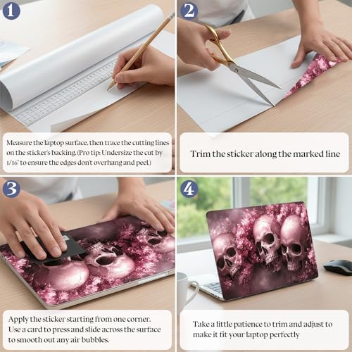 Universal Laptop Skin Sticker Decal,15.6 Inch Laptop Vinyl Cover for 13" 14" 15.6" Laptop,Scratch-Resistant Waterproof Protector Wrap,Reusable with Wrist Pads,Pink Skull Blossom - color: Pink Skull Blossom