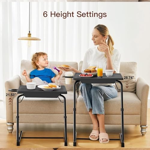 HUANUO Adjustable TV Tray Table - Foldable TV Tray with 6 Height & 3 Tilt Angle Adjustments, TV Dinner Tray with Cup Holder for Couch, Bed, Sofa and Chair (Black) - color: Black