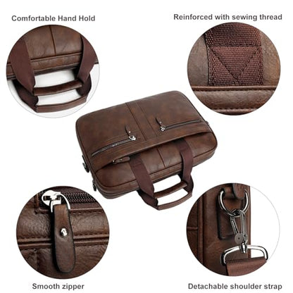 Leather Laptop Bag for Men, Briefcase Crossbody Shoulder Messenger Bag Business Travel Work Attache Case - color: Brown