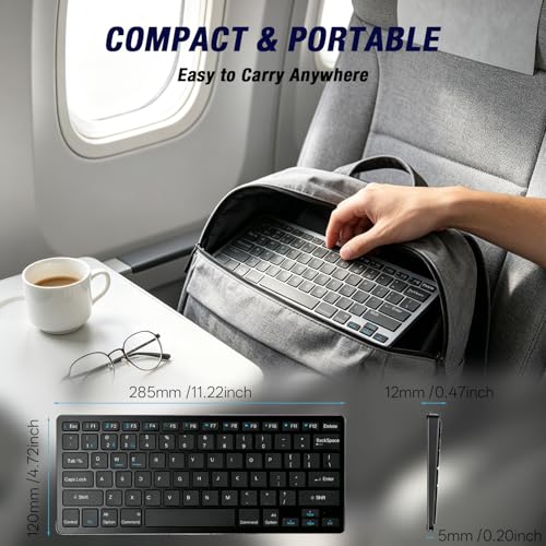 Wireless Keyboard- Mini Compact Keyboard with Media Hotkeys, Compatible with PC, Desktop, Laptop, Smart TV - color: Black
