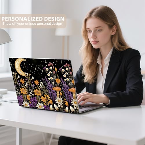 Universal Laptop Skin Sticker for 12/13/14/15.6 Inch Laptops, Reusable Vinyl Laptop Decal Cover, Waterproof Scratch Resistant Notebook Skin with 2 Wrist Pads,Wildflowers Moon - color: Wildflowers Moon
