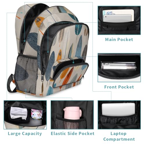 Ethnic Feathers Large Backpack for Women and Men Waterproof Travel Laptop Backpack Lightweight Business Work Daypack Fits 17 Inch Computer - color: Multicolor 5