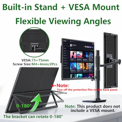 14" Touchscreen Portable Monitor, 16:10 1920×1200 IPS HDR Vertical Monitor, VESA Compatible USB-C Second Screen for Laptop Mac Pc Android (No Touch for iPhone/iPad/Consoles)