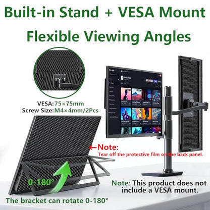 14" Touchscreen Portable Monitor, 16:10 1920×1200 IPS HDR Vertical Monitor, VESA Compatible USB-C Second Screen for Laptop Mac Pc Android (No Touch for iPhone/iPad/Consoles)
