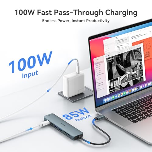 USB C Hub HDMI Adapter for MacBook Pro/Air, MOKiN 7 in 1 USB C Dongle with HDMI, SD/TF Card Reader, USB C Data Port,100W PD, and 2 USB 3.0 Compatible for MacBook Pro/Air, Dell XPS, Lenovo Thinkpad.