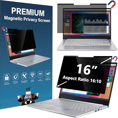 16 Inches Magnetic Privacy Screen Filter for Laptop 16:10 Widescreen Monitor | Removable |Computer Privacy Shield | Anti Glare & Blue Light Filter | Eye Protection | Anti-SPY | Anti-Scratch Protector - size: 16" Privacy Screen(16:10)
