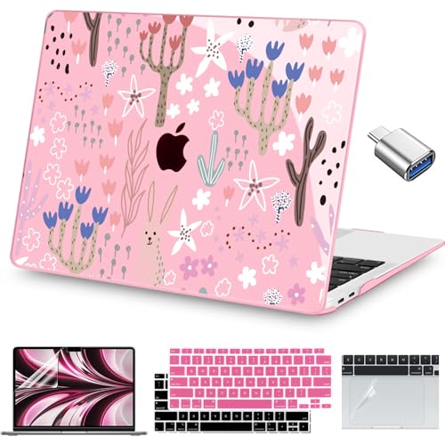 Teryeefi Case for MacBook Air 13 inch M1 A2337 A2179 A1932 (2020 2019 2023 218 Release), Clear Pink Hard Shell with Screen Protector Keyboard Cover Trackpad Film Type C Adapter,Cute Plants W125 - color: Cute Plants W125