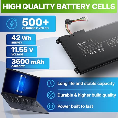 NinjaBatt Battery for Asus VivoBook B31N1912 C31N1912 E410MA E510MA | Fits E410KA E410MANS E410 R522MA E510KA L410MA L510MA R429MA X415 X515 F414MA – 3-cell 41.9Wh 11.55V 12-month warranty - size: ASUS B31N1912