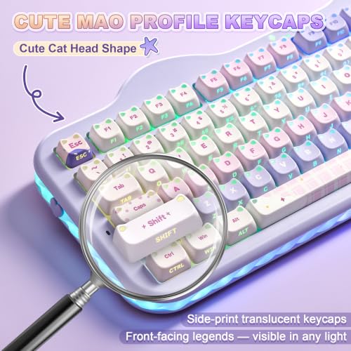 YUNZII C98 Cute Wireless Mechanical Keyboard(Purple Mao, Candy Switch) | Cake Keyboard,99 Keys with Number Pad, MAO Keycaps, BT5.0/2.4G/USB-C,Hot Swap, Gasket Mount, Custom RGB Backlight for Win/Mac - color: Purple MAO, size: Candy Linear Switch