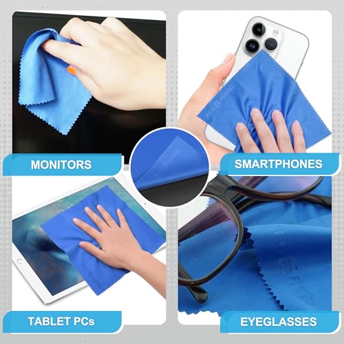 Eco-Fused Microfiber Cleaning Cloth - 7x6'' Microfiber Cloth - Pack of 6 Blue Lens Cleaning Wipes - Cleaning Cloth for Glasses, Eyeglasses, Camera Lens & Phones - color: blue