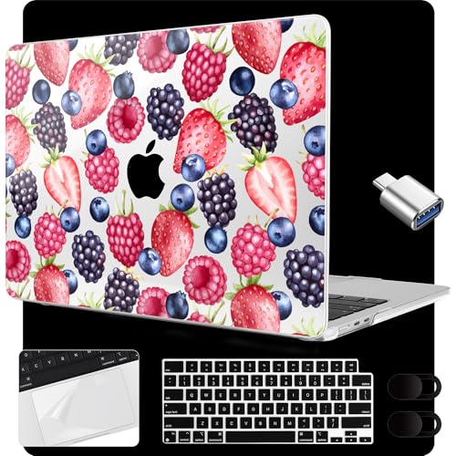 MEEgoodo Case for M5/M4/M3/M2 MacBook Air 15 inch Case 2026 2025 2024 2023, Laptop Shell Fit Model (A3448/A3241/A3114/A2941) for MacBook Air 15.3-inch, Fresh Berries Pattern - color: Fresh Berries Pattern