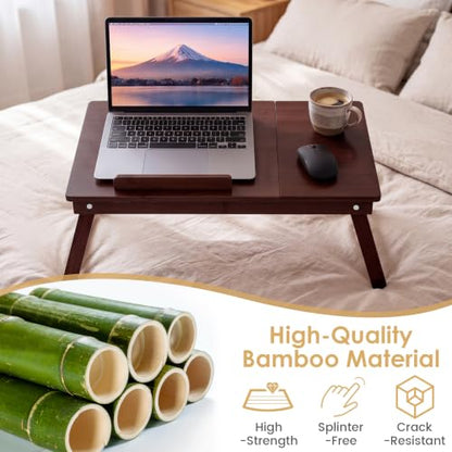 Giantex Bamboo Laptop Desk for Bed, Adjustable Foldable Bed Tray Table (Coffee) - color: Coffee