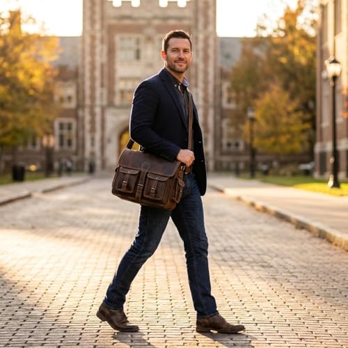 Leather Briefcase Work Bag for Men Women Dark Brown Crossbody Genuine Leather Satchel Office Bag for Men Women 18 Inch Computer Travel Messenger Laptop Shoulder Bag Cureo - size: 18 Inch