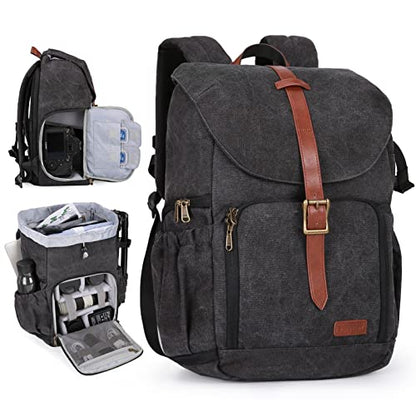 BAGSMART Camera Backpack DSLR Camera Bag Backpacks for Photographers | Waterproof Anti-Theft Photography Backpack with 15 Inch Laptop Compartment - color: B-black[single Buckle]