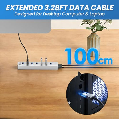 EJAY 7-Port USB Hub High Power USB C Splitter for PC & Mac | | Aluminum | USB3.0 | Multi-Port Data Hub | Heavy Desktop Setup | Workstation