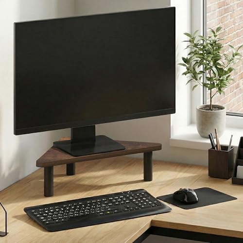 Furinno Turn-N-Tube Monitor Stand Riser, 19.6" Wide Triangle Corner Monitor Riser, Laptop Stand for Desk, Office Desk Accessories, Desktop Organizers and Accessories, Toolless Assembly, Amber Pine - color: Amber Pine/Black, size: Triangle
