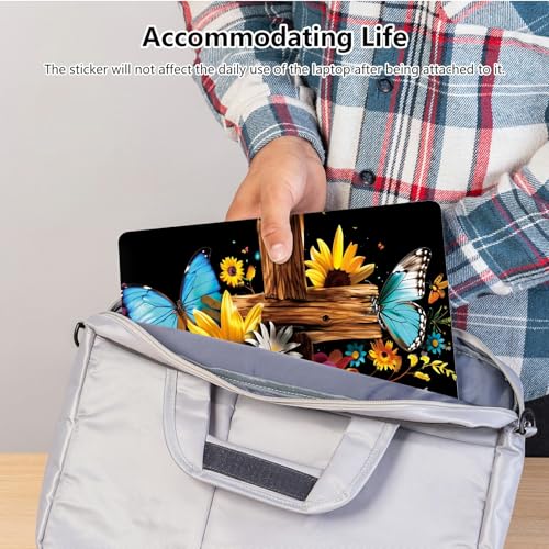 Universal Laptop Skin Sticker with 2 Wrist Pad Skins, Waterproof Scratch Resistant Vinyl Laptop Cover Decal, Cut to Fit for 11–15.6 Inch MacBook HP Dell Lenovo, Cross Sunflower Butterfly - color: Cross Sunflower Butterfly