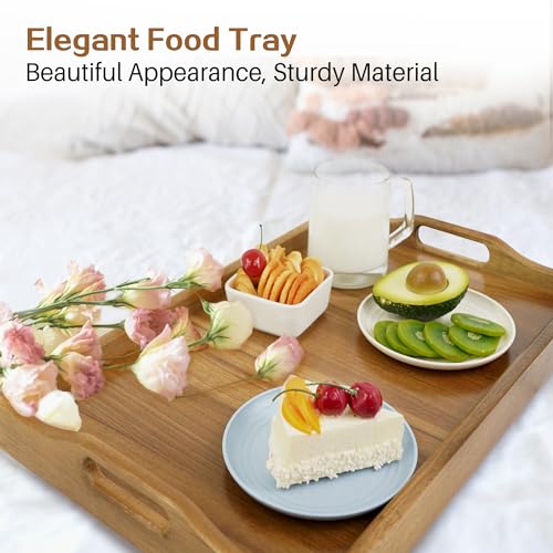 Utoplike Acacia Bed Tray Table for Eating, Large Breakfast Tray with Folding Legs, Wood Serving Trays for Laptop Working - size: Large