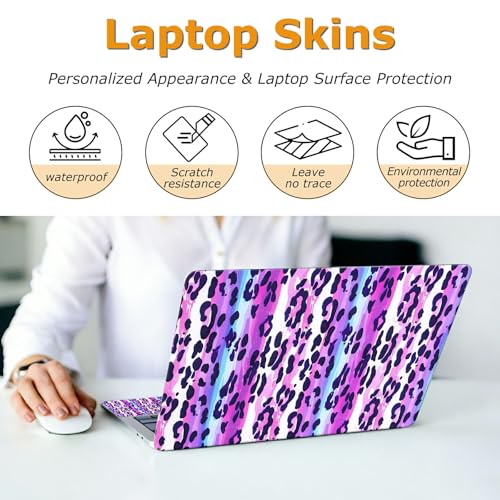Universal Laptop Skin Sticker with 2 Wrist Pad Decals, 3-Piece Removable Vinyl Laptop Cover, Purple Leopards Waterproof Anti-Scratch, Easy-Trim Fit for 13.3" 14" 15.6" Laptops - color: Purple Leopards