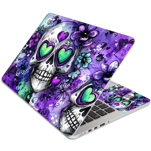 15.6 Inch Laptop Skin Sticker, Reusable Vinyl Cover Protector with 2 Wrist Pad Skins, Removable Waterproof Scratch-Resistant for 12-15.6 Inch Laptop Notebook,Purple Blue Colors Skull - color: Purple Blue Colors Skull