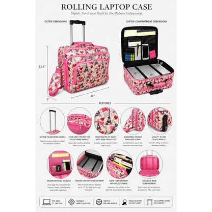 World Traveler Rolling 17-Inch Laptop Briefcase Computer Case - Paris Pink - color: Paris Pink