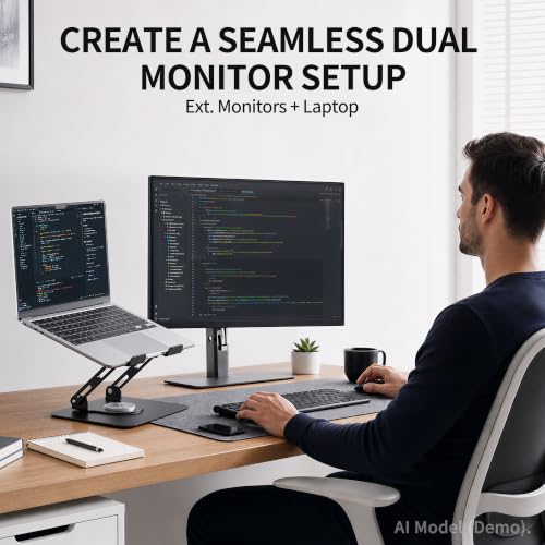 SOUNDANCE 360 Rotating Laptop Stand, Ergonomic Computer Riser for Desk, Adjustable Height Multi-Angle Metal Holder, Foldable Portable Notebook Elevating Base for Office & Home, Black - color: Black