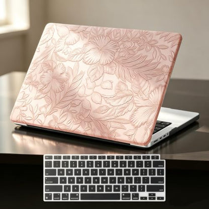 DTangLsm for MacBook Air 15 inch Case 2026 M5 2025 2024 2023 M4 M3 M2 Chip | Model A3448 A3241 A3114 A2941, Elegant Textured Retro Leather Hard Shell Mac Air 15 inch Laptop Case & Keyboard Cover, Pink - color: Embossed Floral Pink