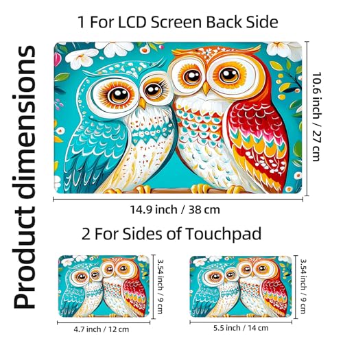Aesthetic Laptop Skin Sticker, Colorful Owl Pair on Branch Waterproof Vinyl Laptop Decal, Removable Bubble Free, Reusable Protective Cover for 13 14 15 15.6 Inch - color: Colorful Owl Pair on Branch