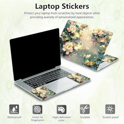 Laptop Skin Sticker Decal, Universal Reusable Vinyl Laptop Cover for 12" 13" 13.3" 14" 15" 15.4" 15.6" Notebook PC, Reusable Waterproof Scratch-Resistant with 2 Wrist Pads,Art Lotus Flowers - color: Art Lotus Flowers