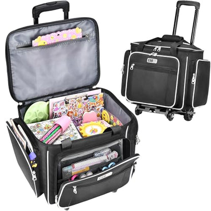 CAB55 Rolling Craft Bag, Tote Bag with Wheels for Women, Rolling Teacher Bag with Removable Folding Hand Truck (Black) - color: Black