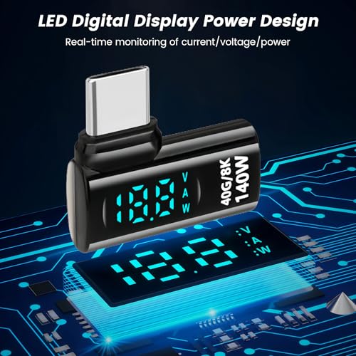 Upgraded USB 4.0 Digital Display USB C Male to Female 40Gbps Adapter (2 Pack), Right Angle PD 3.1 140W Power 8K@60Hz Video Compatible with iPhone 16, MacBook and More USB-C Devices, Black - style: AY-Cm-Cf-dd-bk