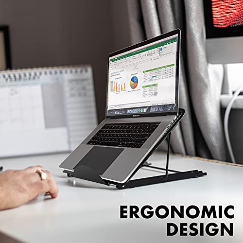 Laptop Computer Portable Mesh Stand, Adjustable Angle Well-Ventilated Ergonomic Desktop Holder, Foldable, Lightweight & Flexible Tray Mount Universal Compatible Laptop/Notebook/Macbook/Tablet (Black)