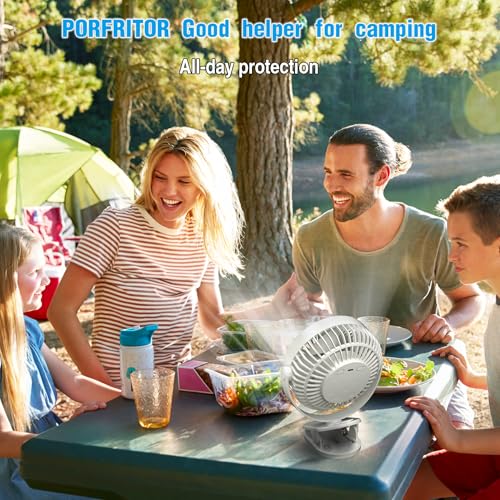 Clip on Fan Rechargeable, 8-Inch Battery Operated Desk Fan, USB Fan, 5Speeds, Strong Airflow, Sturdy Clamp for Golf Cart Office Desk Outdoor Travel Camping Tent Gym Treadmill,White - color: White