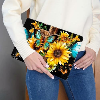 Laptop Skin Sticker 3-Piece Set,Wooden Cross Flowers Sunflower | Trim-to-fit 3-piece vinyl set with one 15 x 10.6 in lid skin and two palm-rest decals for many 12-15.6 in laptops - color: Wooden Cross Flowers Sunflower