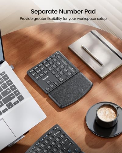 ProtoArc Wireless Ergonomic Keyboard with Separate Number Pad | 2.4GHz with USB Receiver, Hard Wrist Rest, Split Design, Rechargeable, for Windows PC/Laptop/Desktop