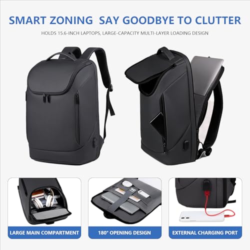Business Backpack for Women & Men with USB Charging Port Waterproof Scratch-resistant Fabric 17in Travel Laptop Backpack Flight Approved Carry on Backpack Reinforced Breathable Straps Black - color: Black