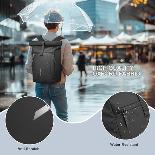Rolltop Laptop Backpack, Expandable 20-27L Travel Backpack for Men Women | Water-Resistant Casual Daypack with Quick-access Rear Zipper for 15.6 inch Computer, Laptop Bag for Commute/College/Hiking